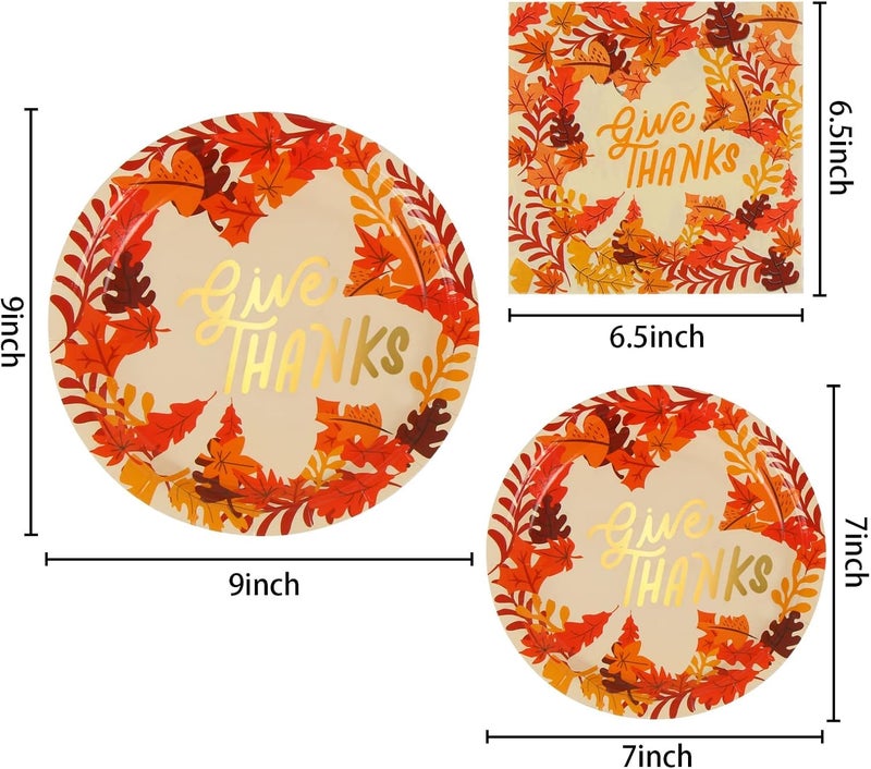DIYASY 200 Pack Thanksgiving Paper Plates and Napkins, Fall Disposable Plates Dinnerware Heavy Duty Dessert Dinner Plate for 50 Guests Party Supplies - Image 2